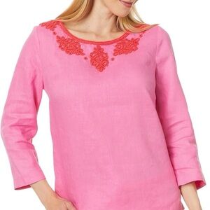 Lilly Pulitzer Pink Blouse with Hot Pink beading and embroidery.